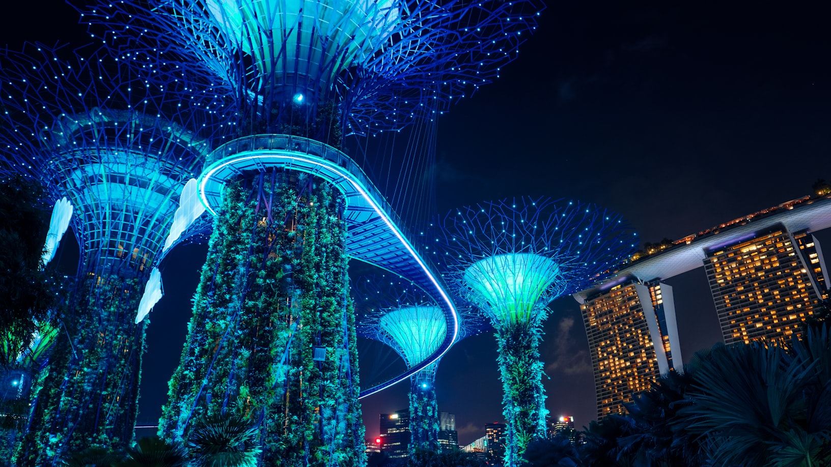 Panoramic view of the Singapore skyline at sunset