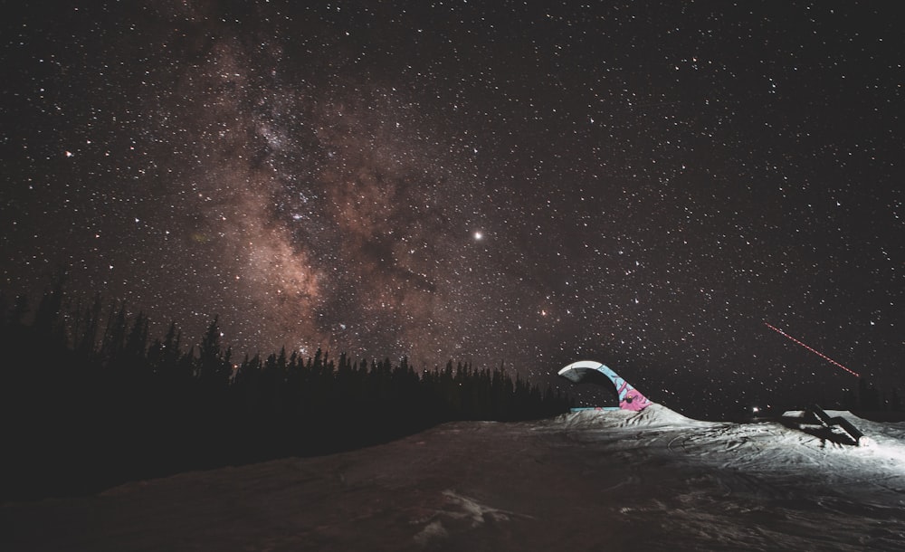 Fotografia da silhueta das árvores sob o céu noturno estrelado