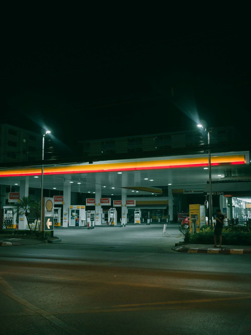 lamp posts near gasoline station