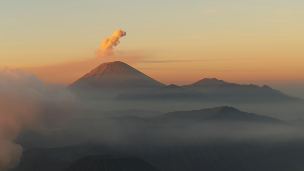 mountain with smoke