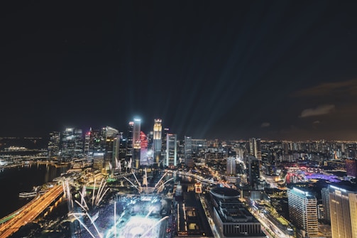 A vibrant cityscape showcasing a travel event.