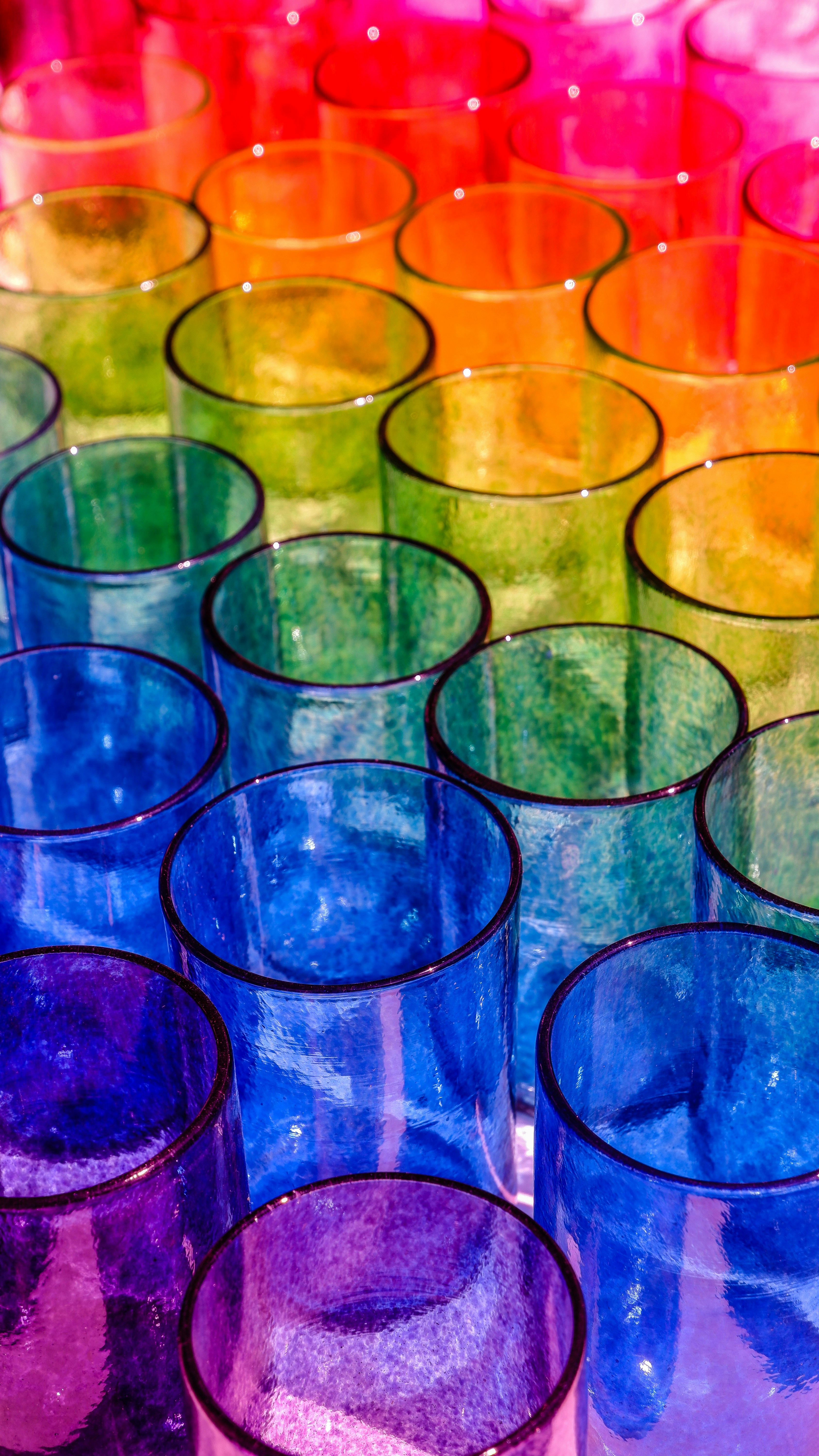 multi colored drinking glasses