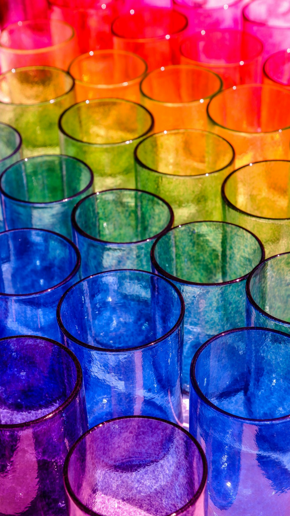 multicolored drinking glasses