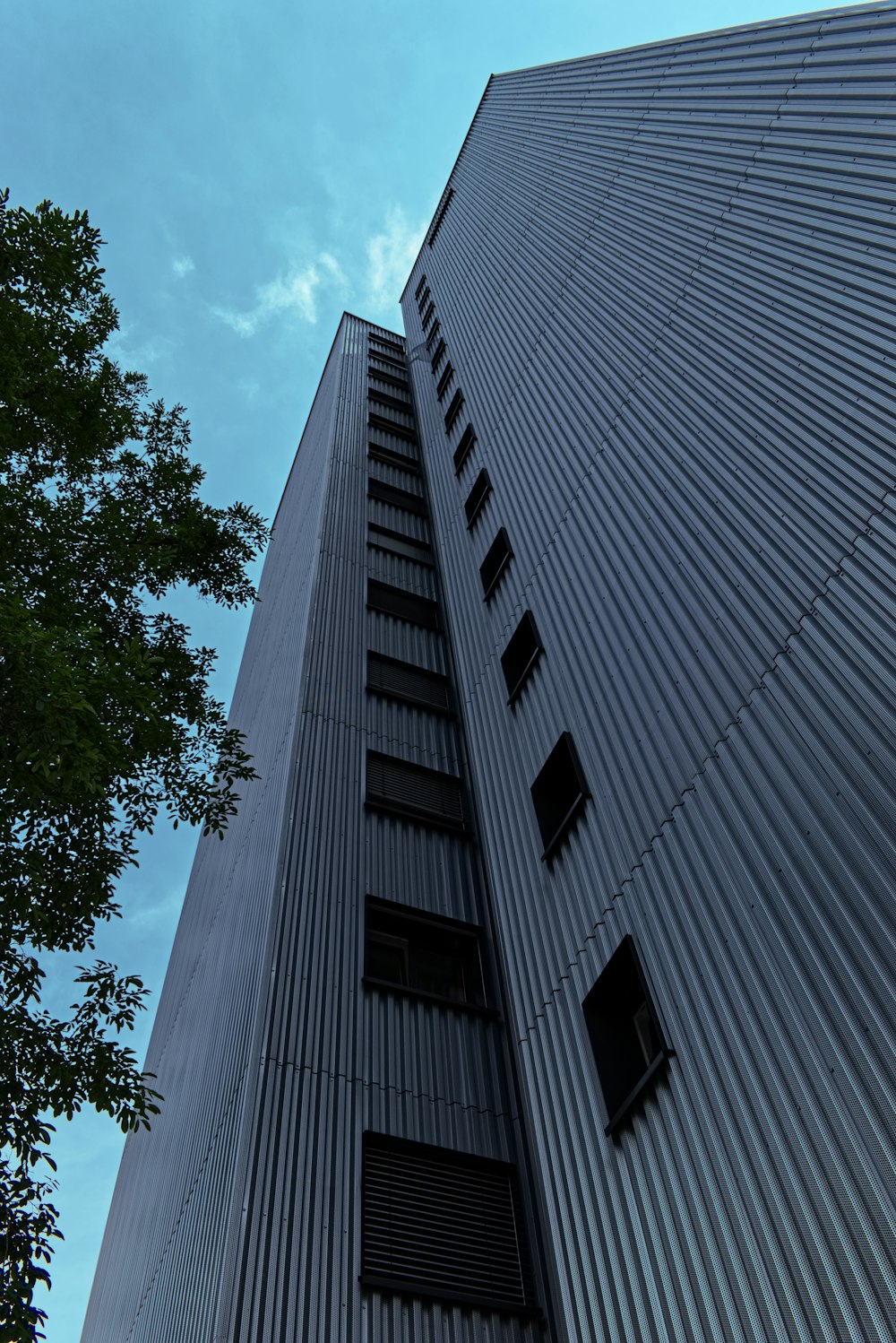 昼間の白と黒の高層ビルのローアングル撮影