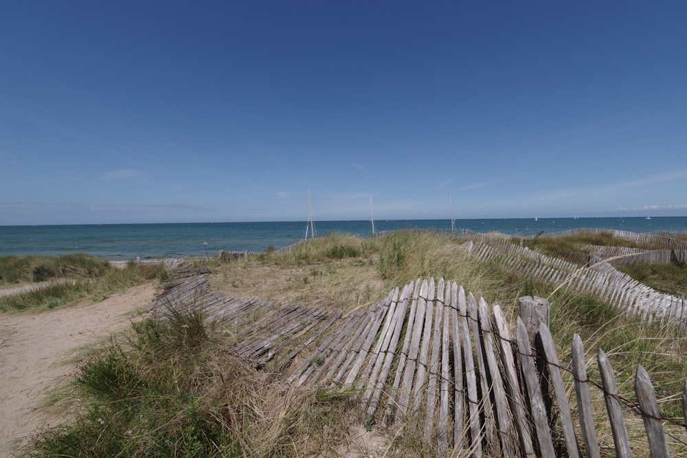 clôture en bois marron sur la plage