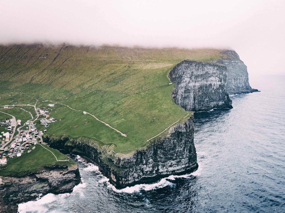 aerial photography of cliff