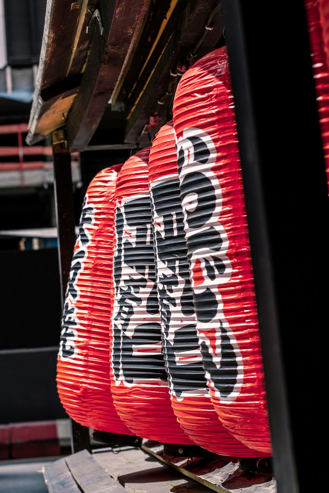 four red Chinese lanterns