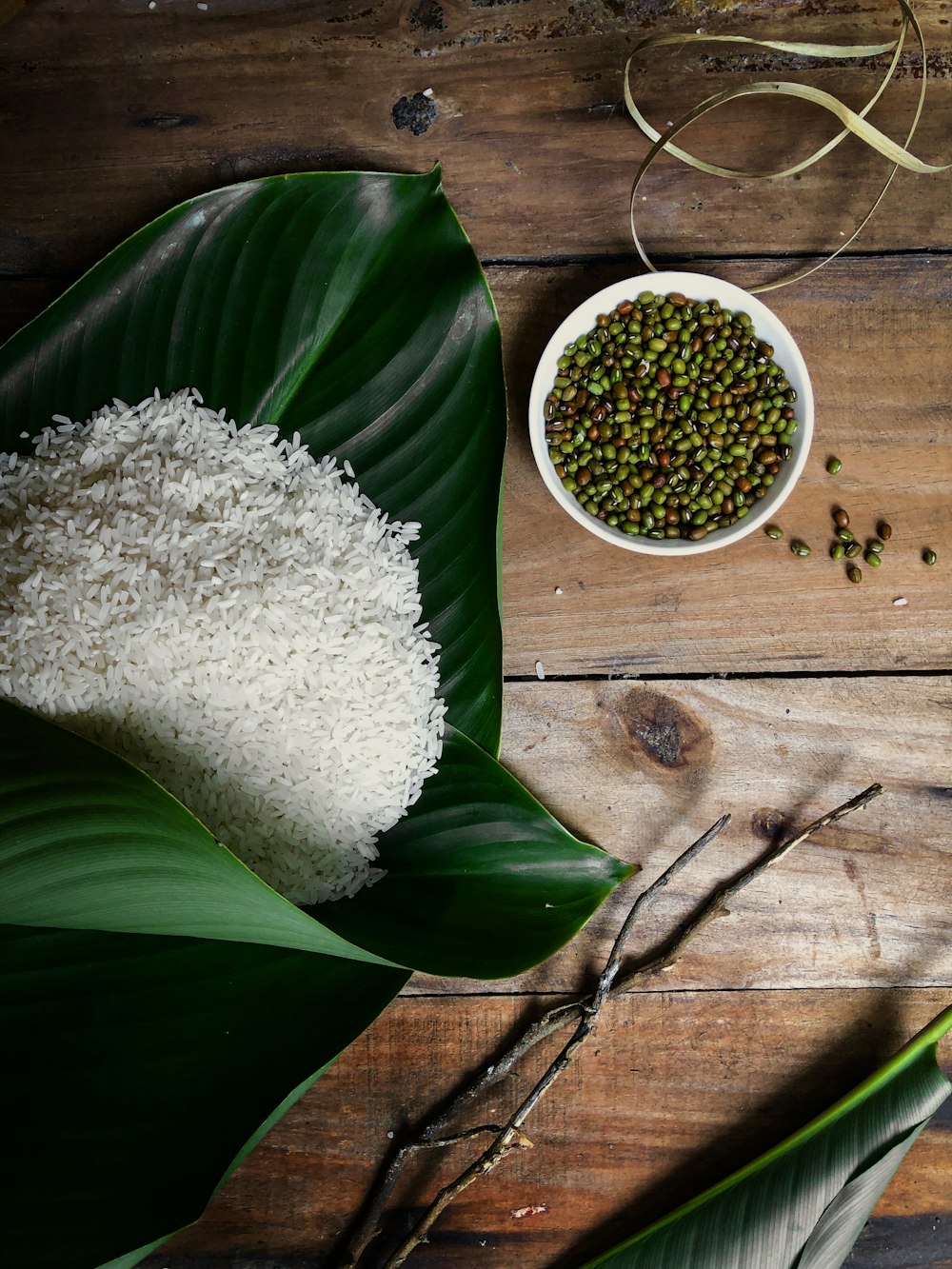 steamed rice beside beans