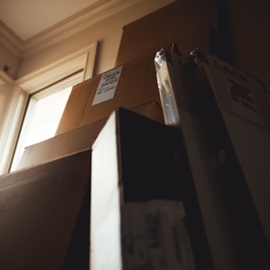 boxes leaning on cardboard box