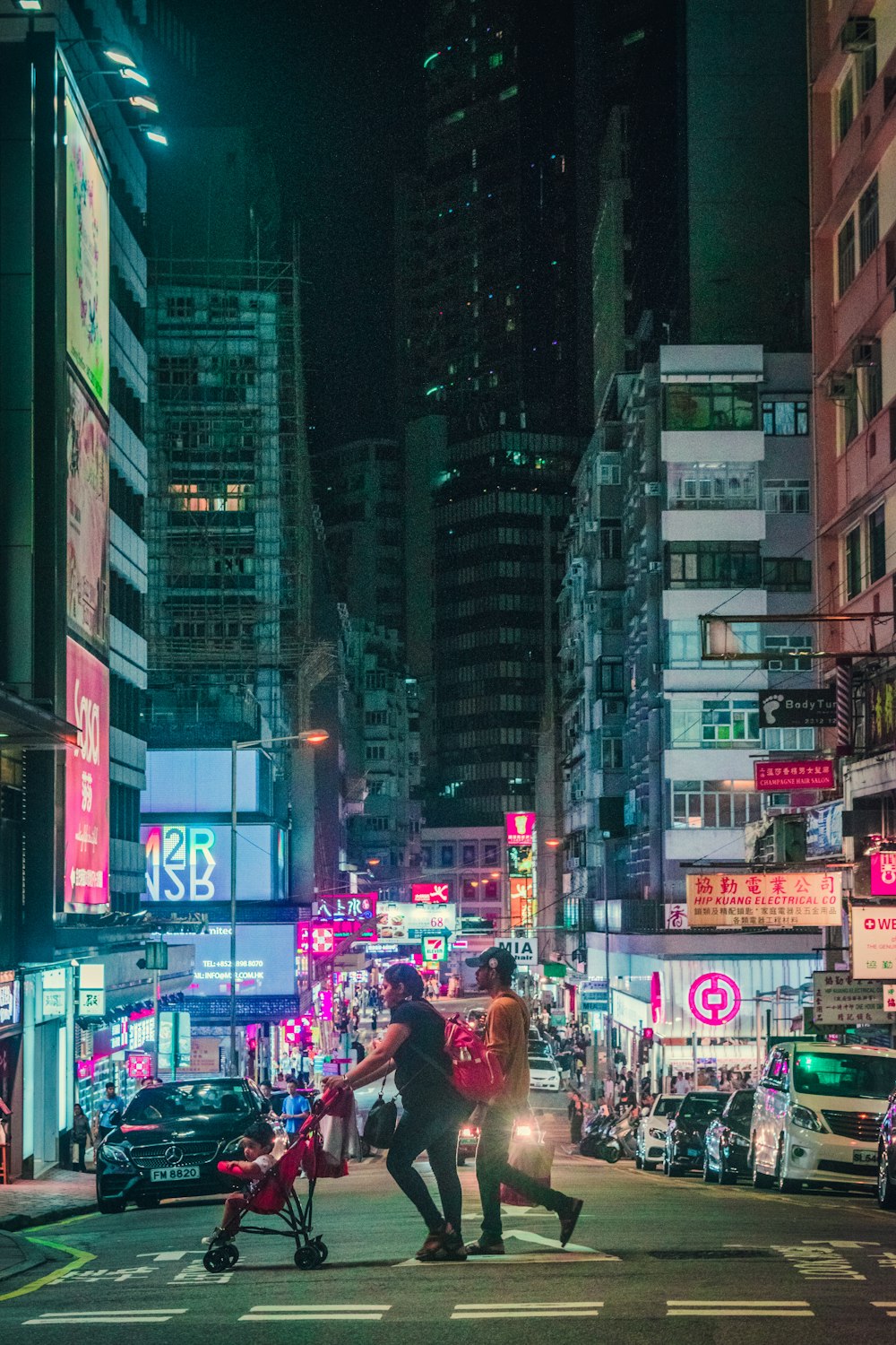 people on road near buildings