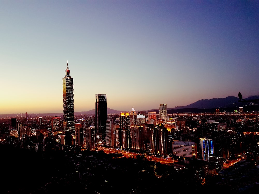 bird's eye view photography lighted city