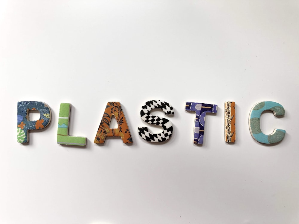 assorted-color plastic letter decor