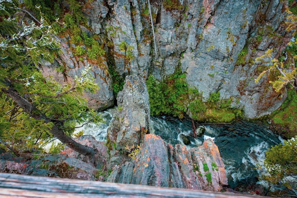 aerial photography of lake on rocky hull