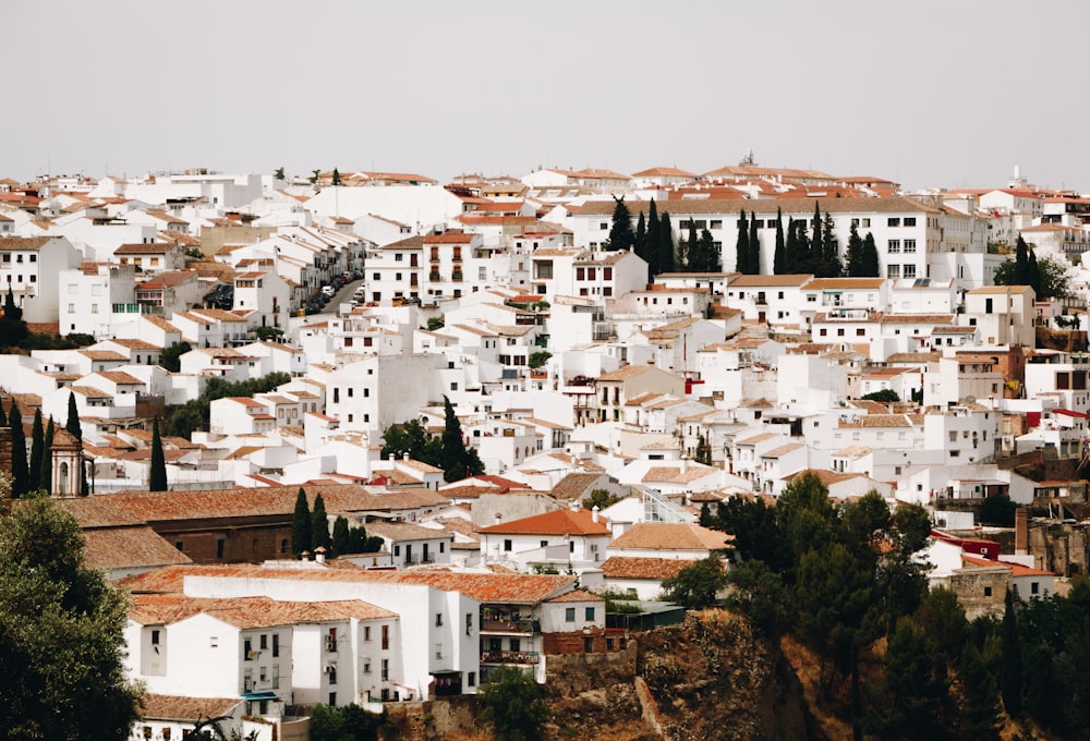 Photographie aérienne de maisons blanches et brunes