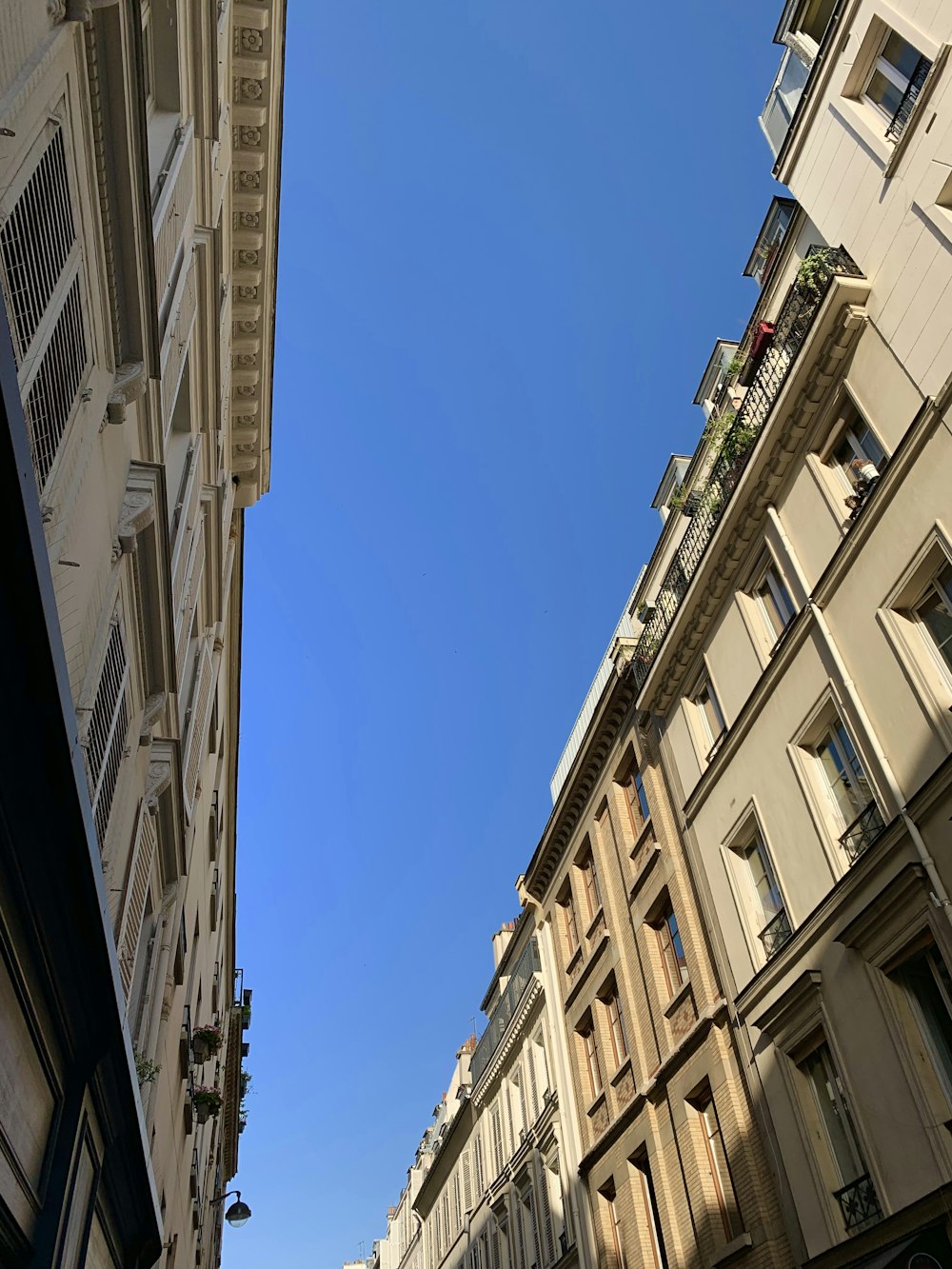 맑고 푸른 하늘 아래 갈색 아파트 건물