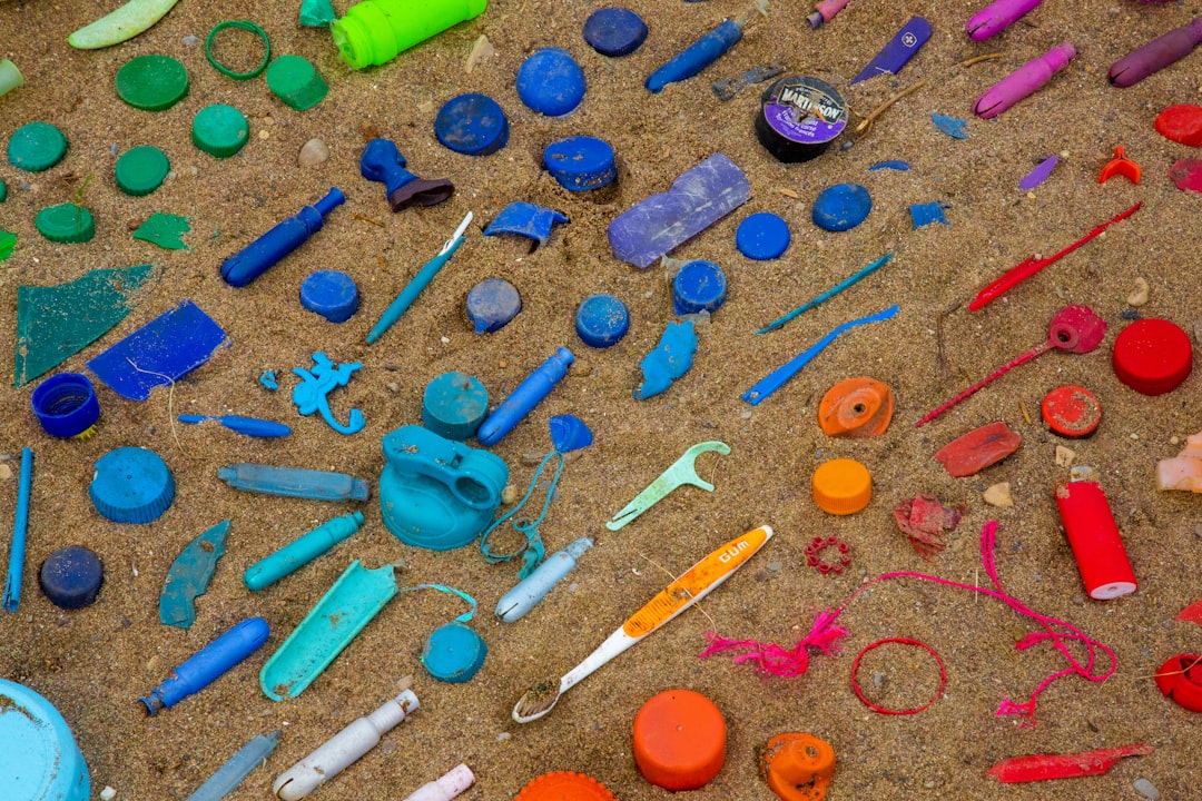 Collected plastic during Community Cleanup at the local shoreline and harbourfront of Hamilton in Spring. Plastic is sorted by colour.