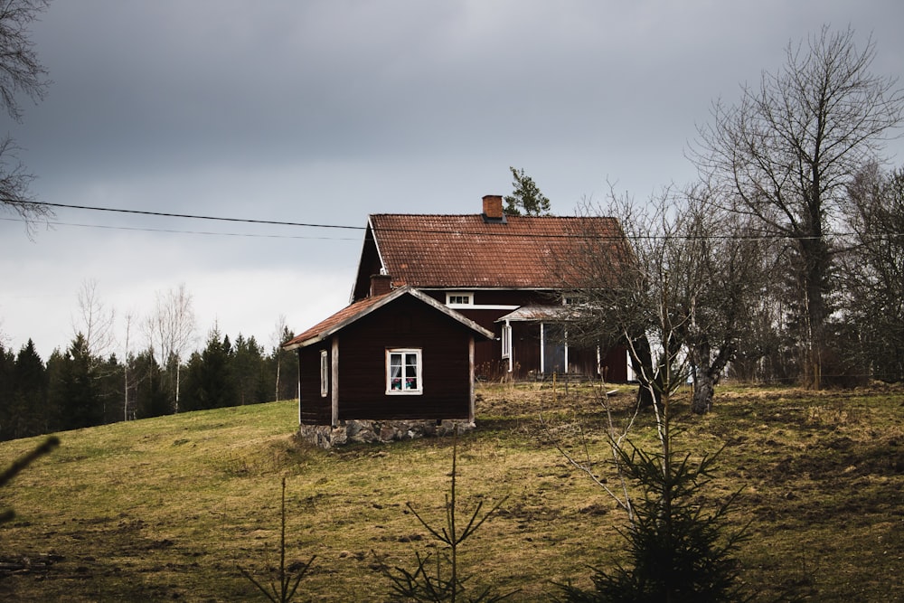 brown wooden house under cloudy sky