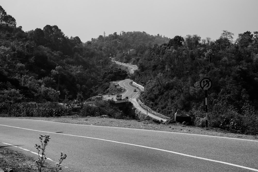 grayscale photography of road