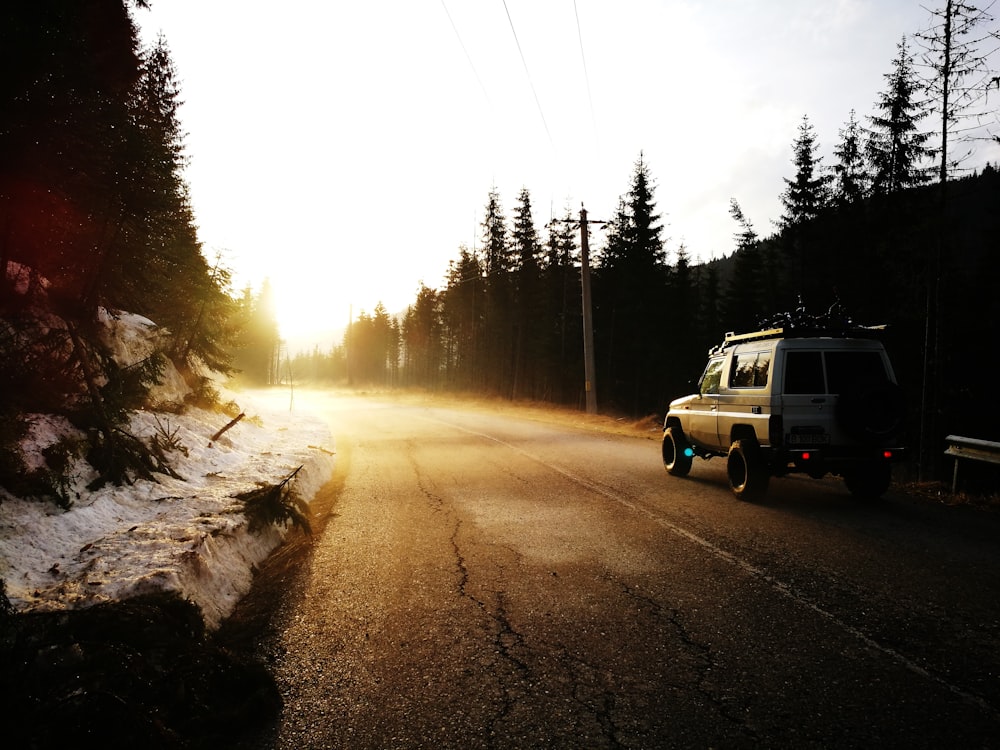 grey vehicle on road