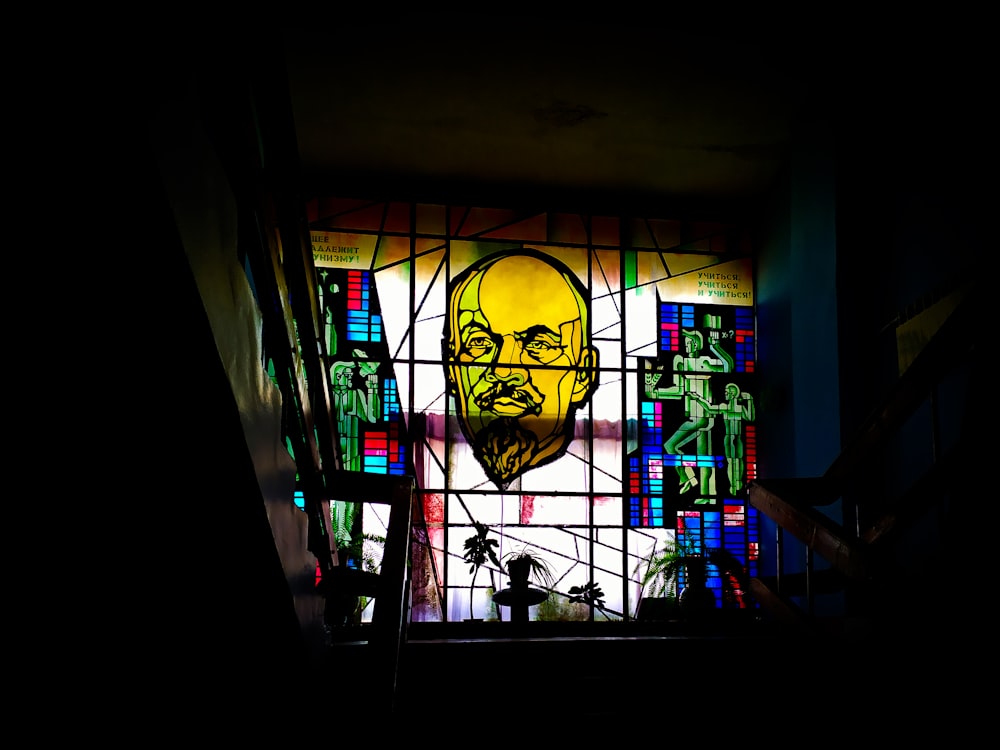 stained glass art of man on window