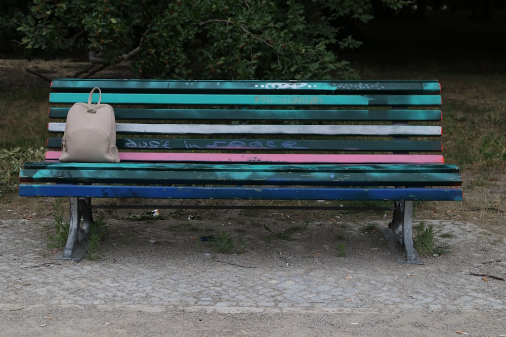 blue wooden bench