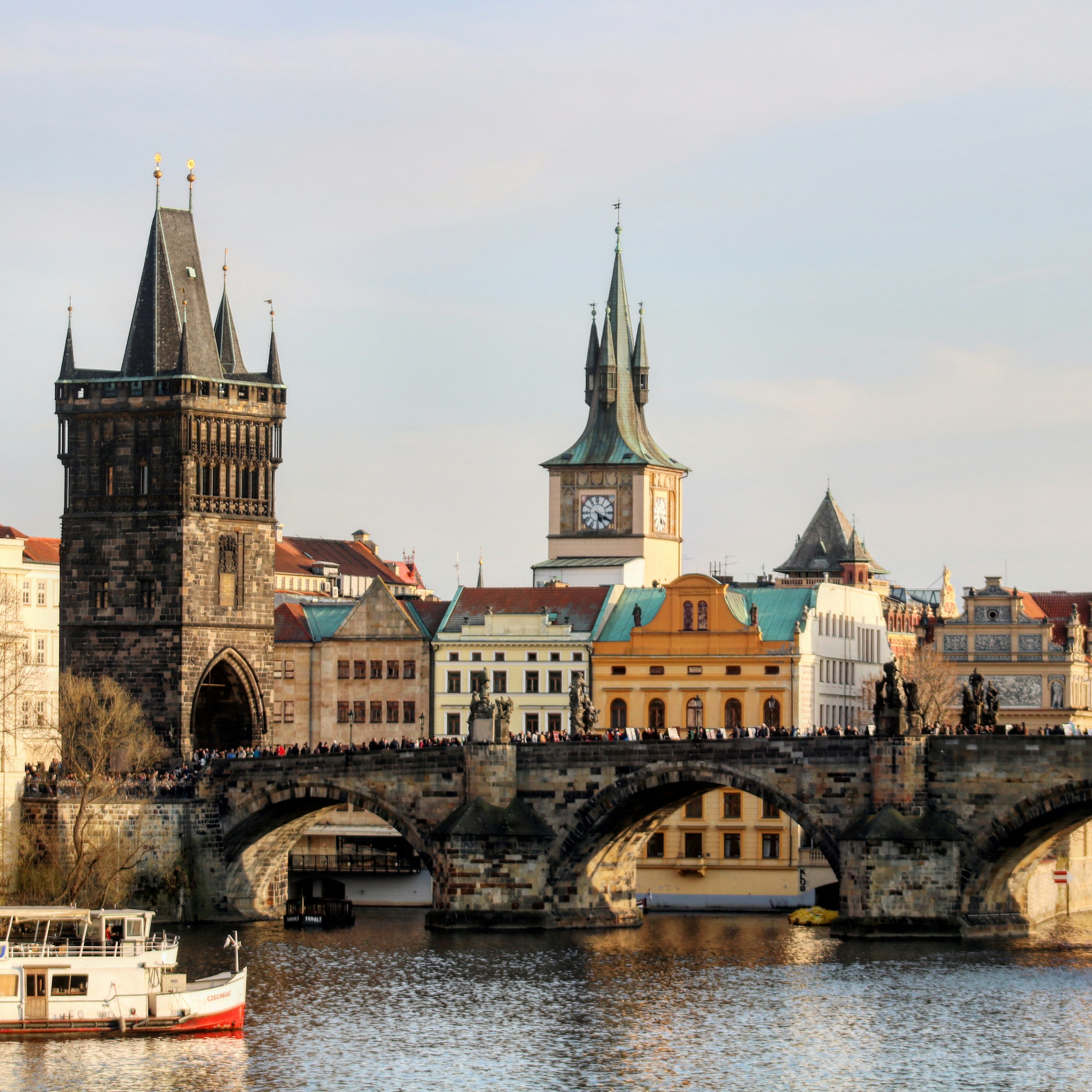 Prague Old Town Square with astronomical clock tower