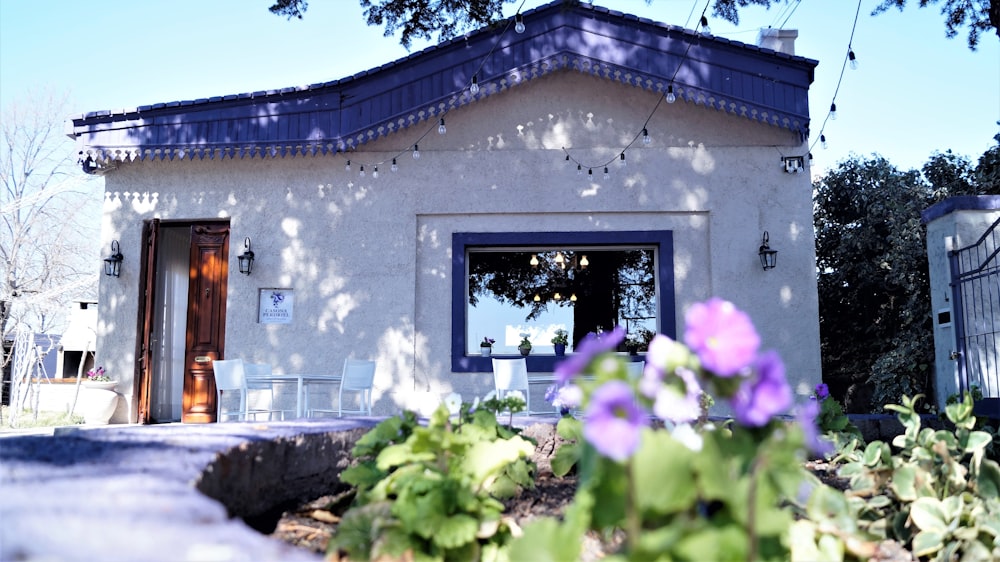 Casa de hormigón pintado de blanco y azul