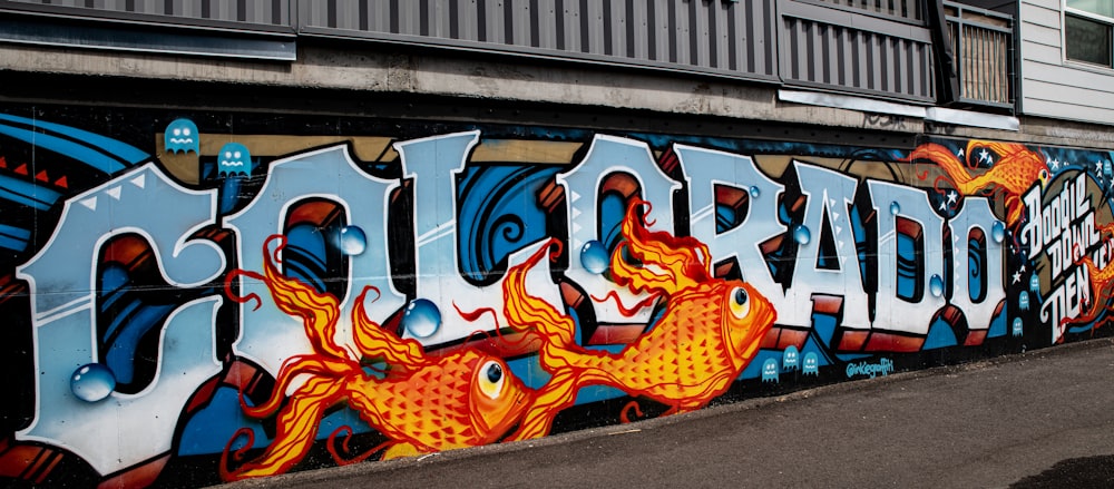 two gold fish grafiti