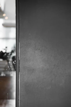 Close-up of a smooth, freshly painted interior wall in soft gray with natural light.