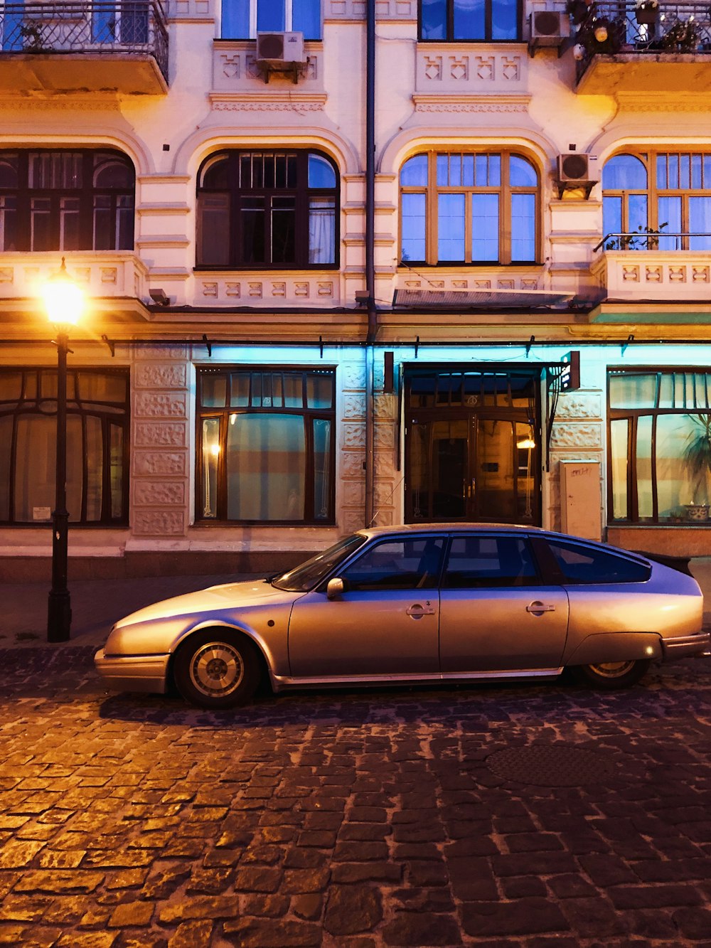 silver station wagon parked on road