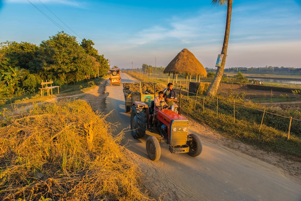 person riding tractor