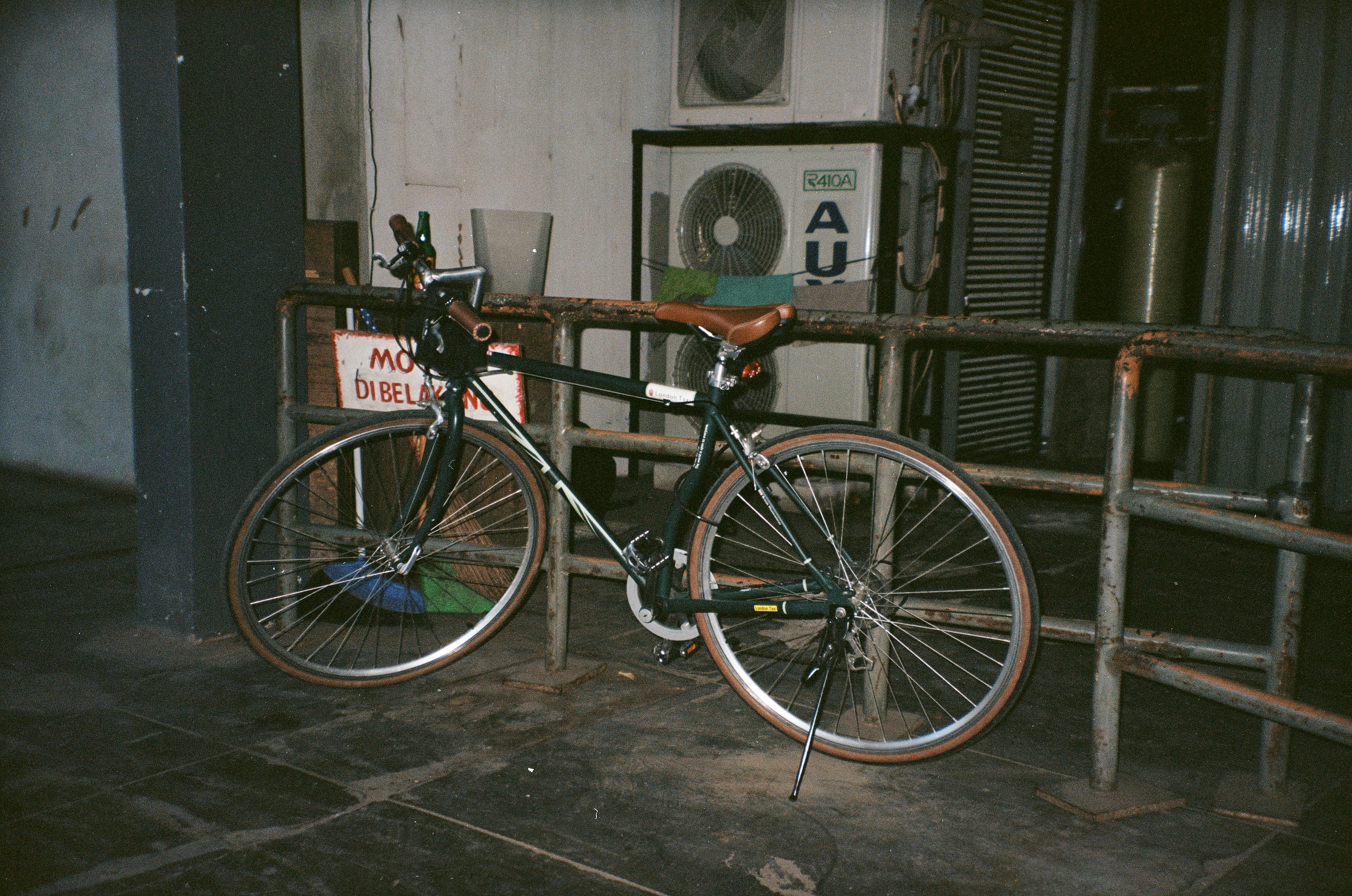 Analog 35mm film photography of vintage bikes