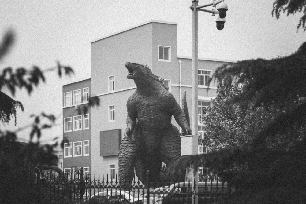 greyscale photography of dinosaur