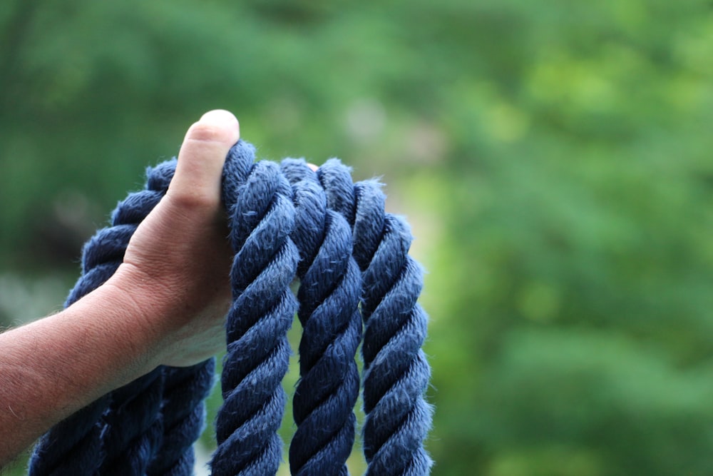person holding blue rope