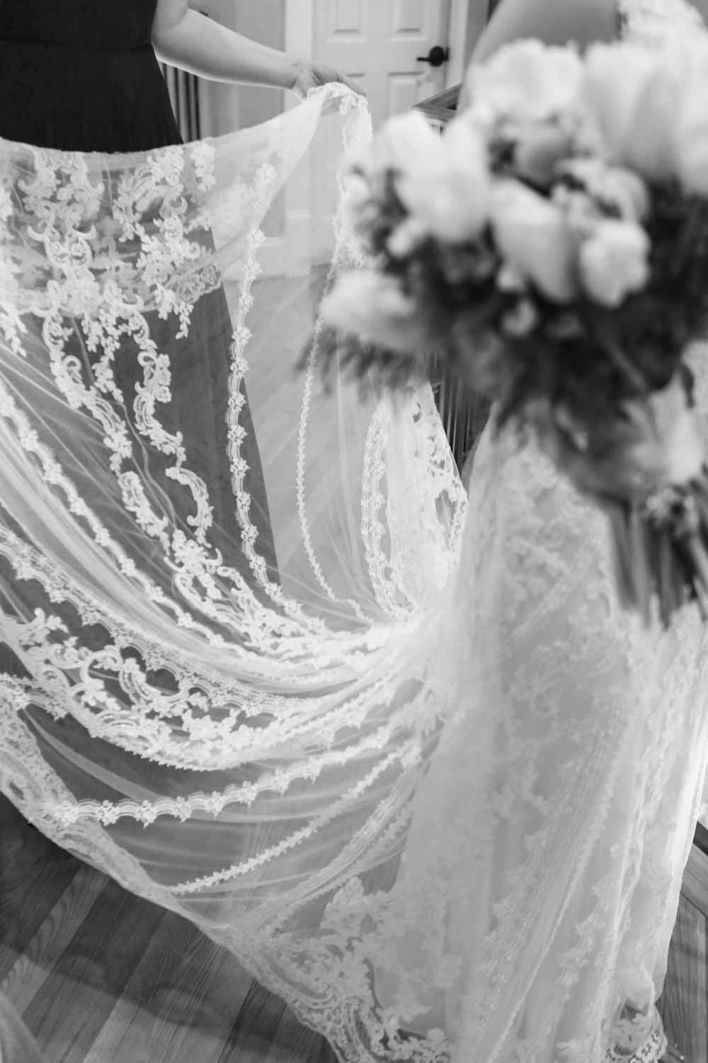 grayscale photography of veil
