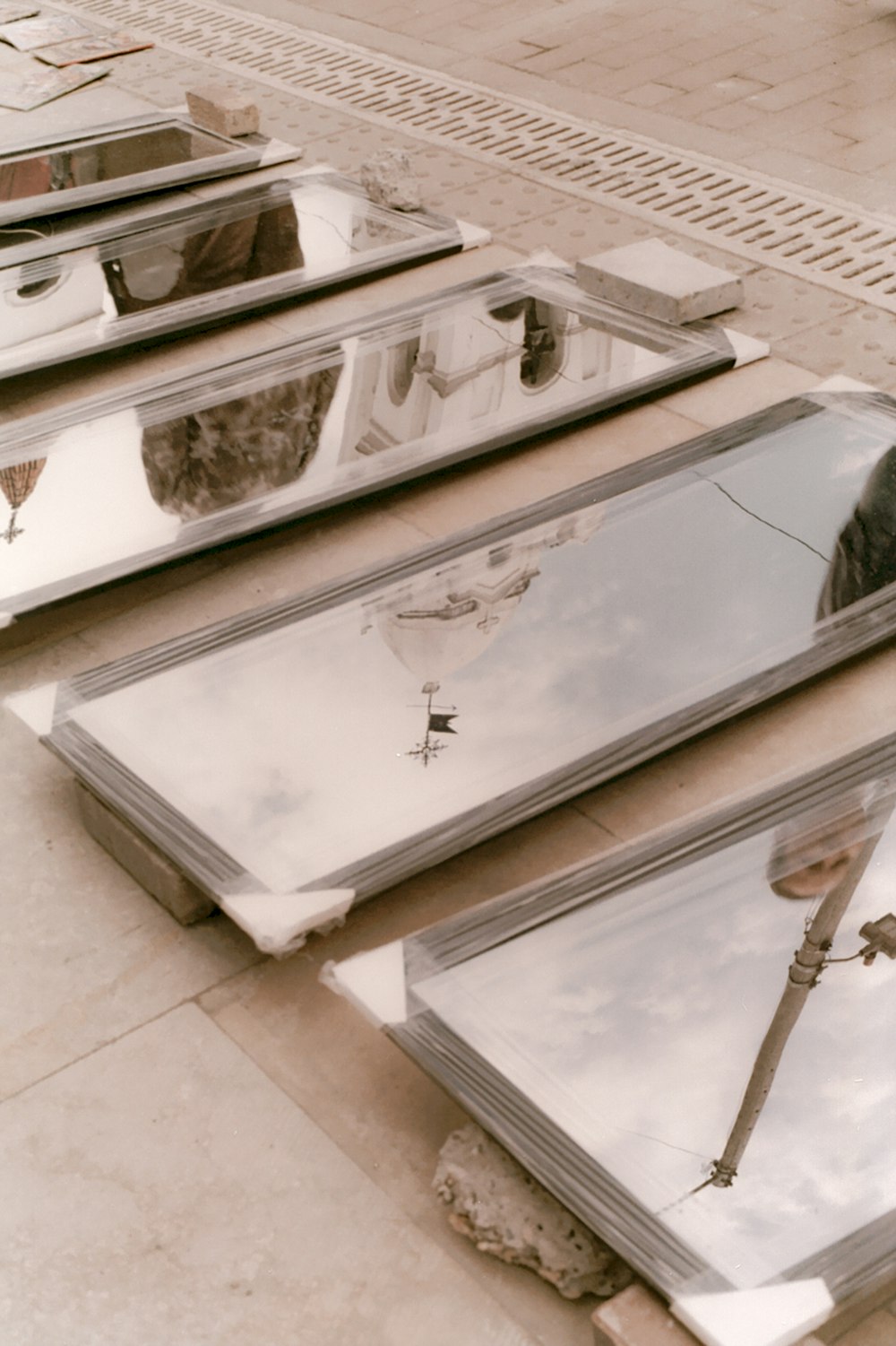 rectangular gray wooden framed mirrors