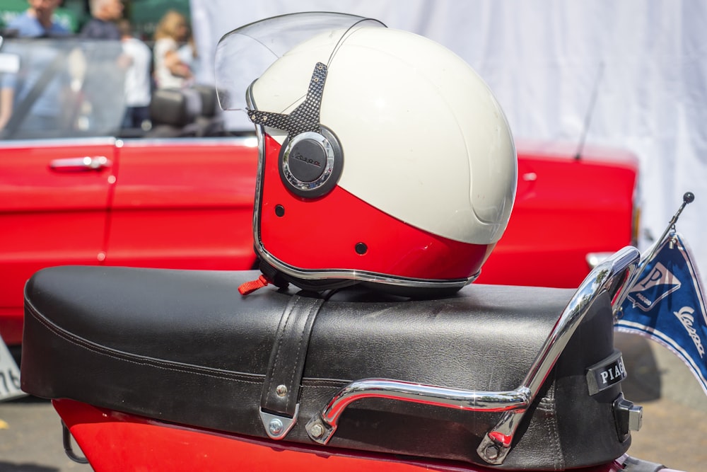 helmet on top of motorcycle seat