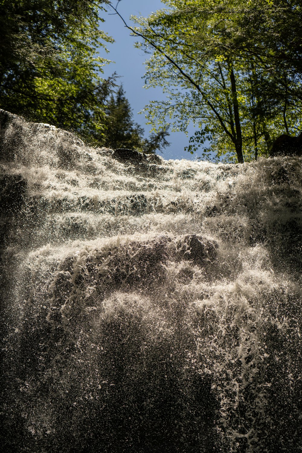 waterfalls under blue sky