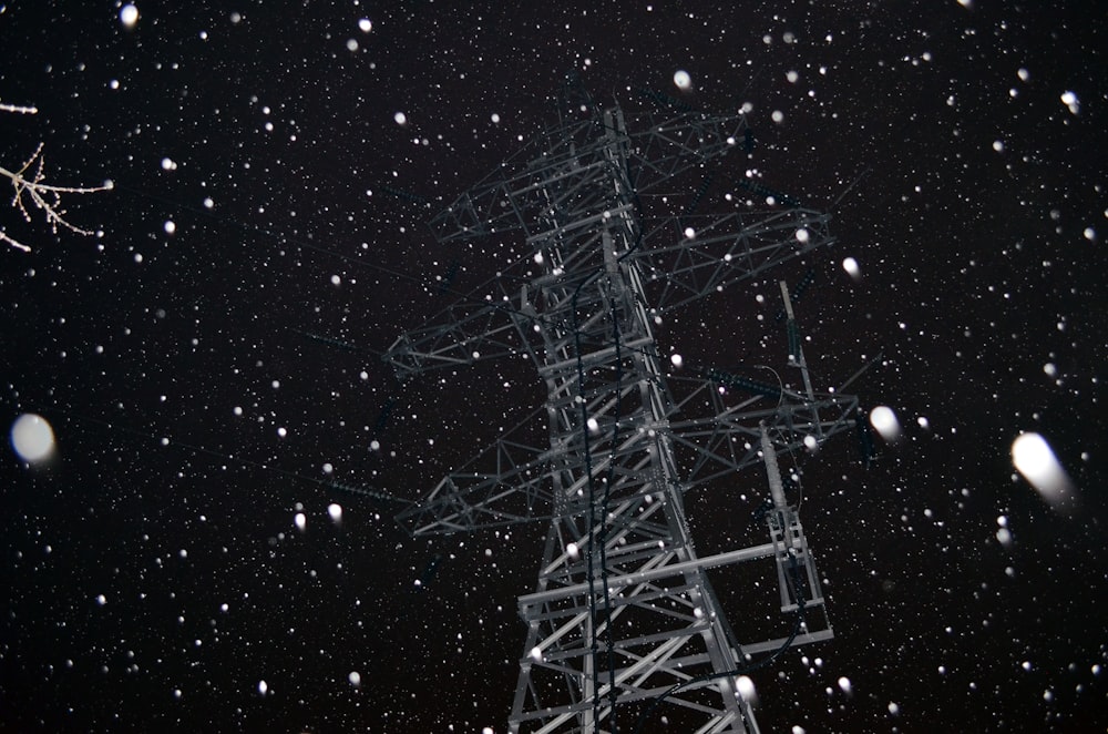 transmission tower at night