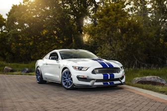 white and blue coupe