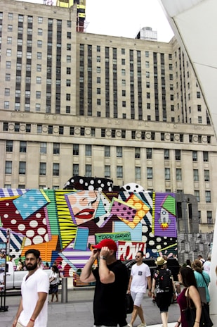 Creative pop art mural painted on an urban building wall