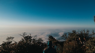 Groups enjoying a scenic mountain getaway with clear blue skies.