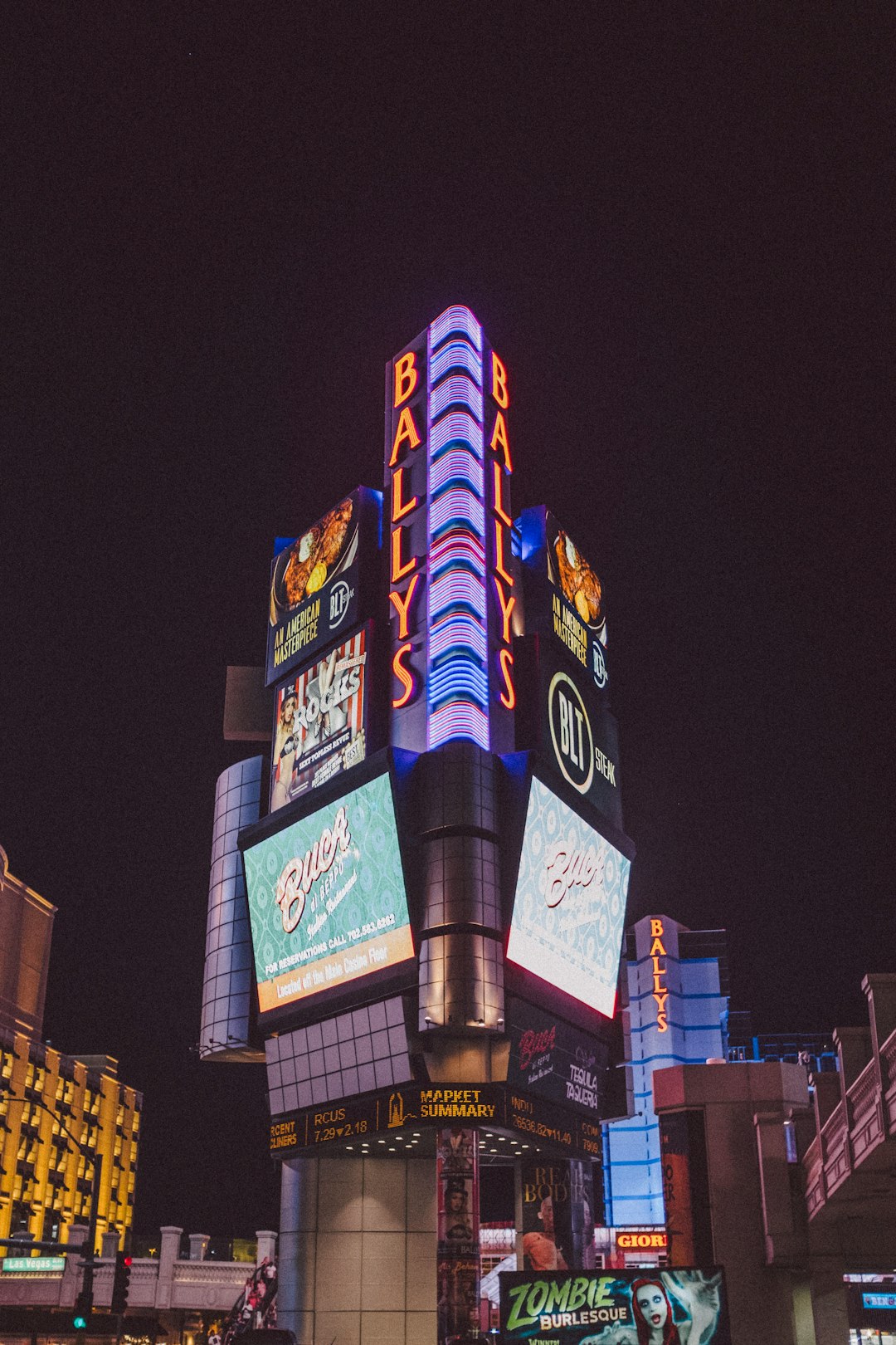 low-angle photography of Ballys signage