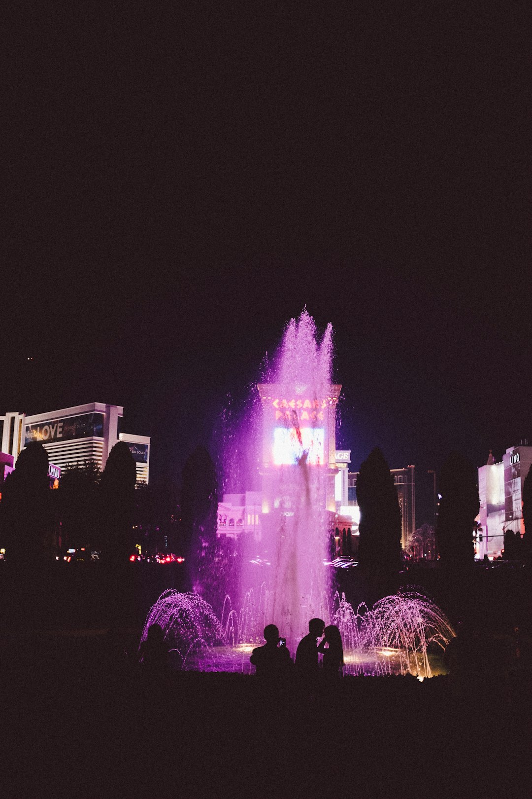 purple lighted water fountain