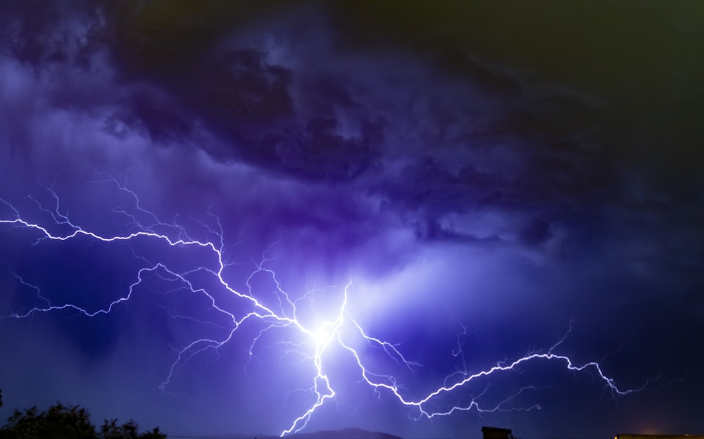 low-angle photography of lightning