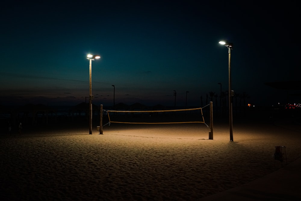 lighted lamp posts during nighttime