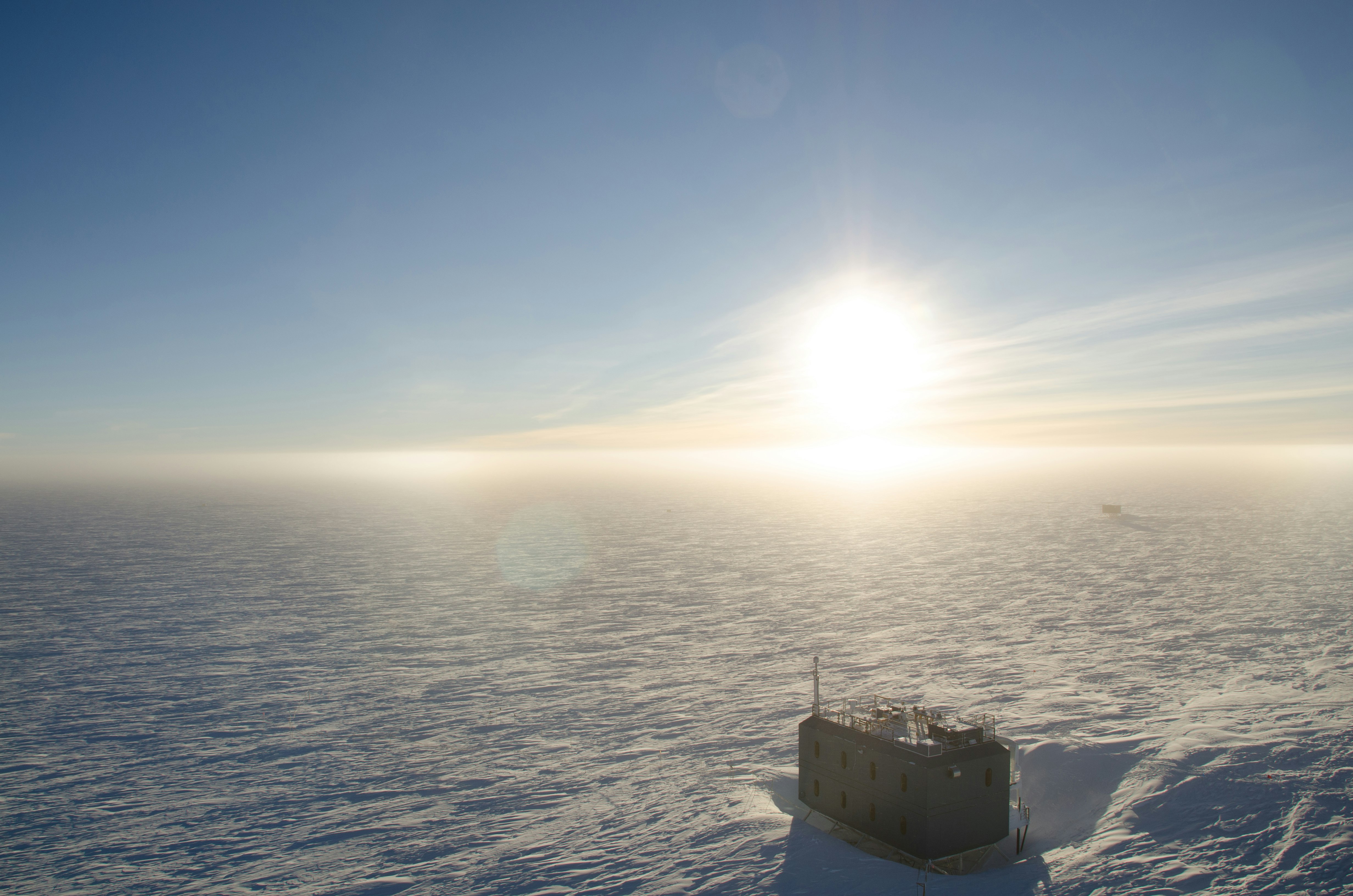 The sun has now risen a few degrees above the horizon at South Pole Station