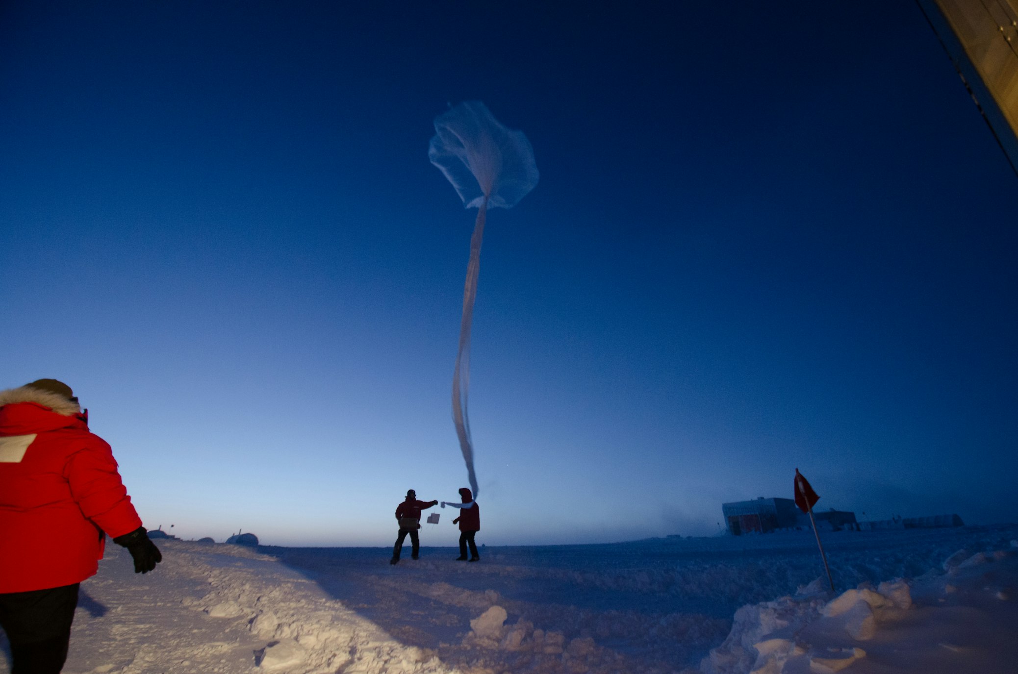 Launching an ozonesonde balloon.
