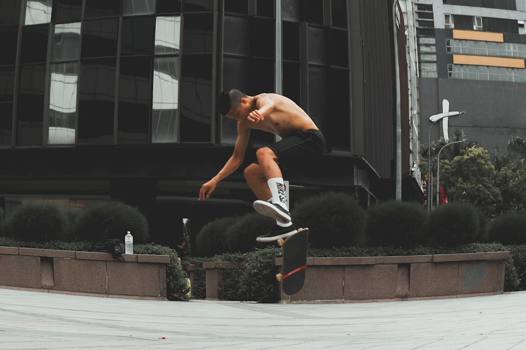 man riding skateboard