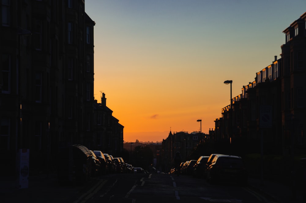 silhouette of vehicles and buildings